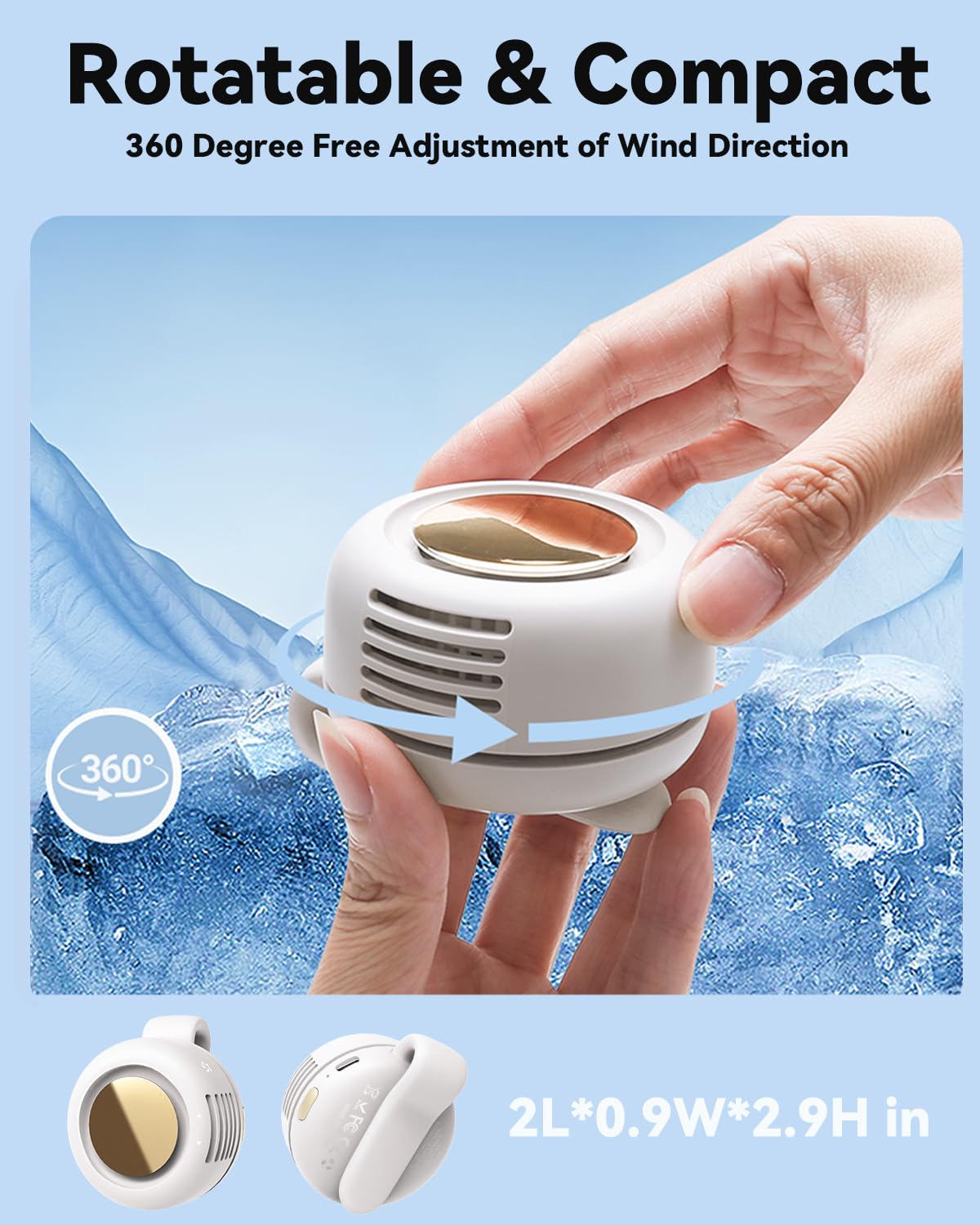 ⭐Mini Bladeless Fan✨. Portable, rechargeable, and silent. Features 3 adjustable speeds, a rotating body, and versatile use as a handheld, waist-mounted, or phone cooling fan. Ideal for outdoor travel,Perfect Gift (Copy)