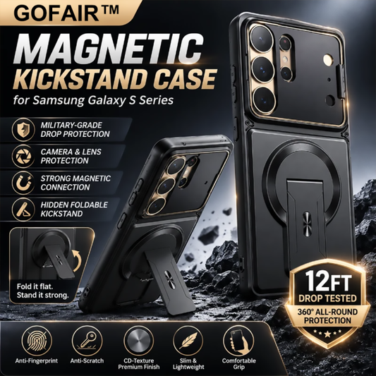 GOFAIR™ Magnetic Kickstand Phone Case for Samsung Galaxy S Series – Shockproof Slim Case with Camera Lens Protection & Hidden Stand